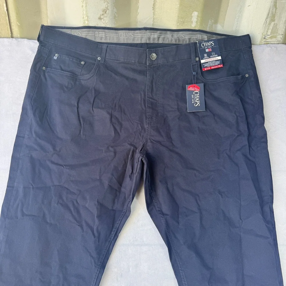 Chaps Chino Pants Mens 50x30 Navy Blue Cotton Stretch Slim Fit Straight Leg